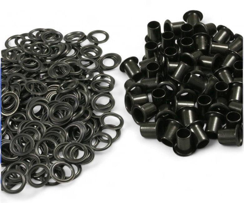 100x Stahl Metall Langschaft-Ösen Ø6,7mm mit 10,3mm langem Schaft in Schwarz