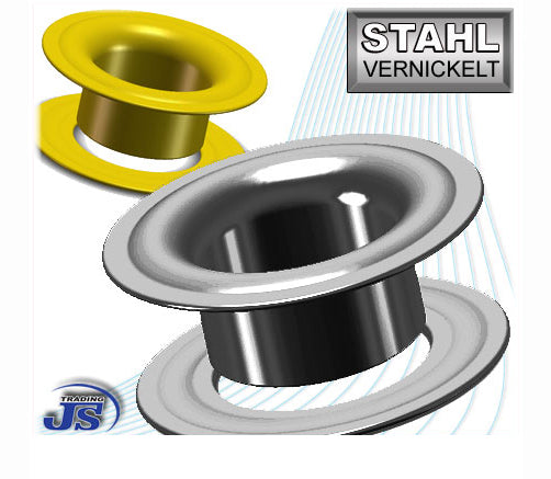 100x Stahl Metall Ösen Ø10mm in Gold oder Silber vernickelt, rostfrei