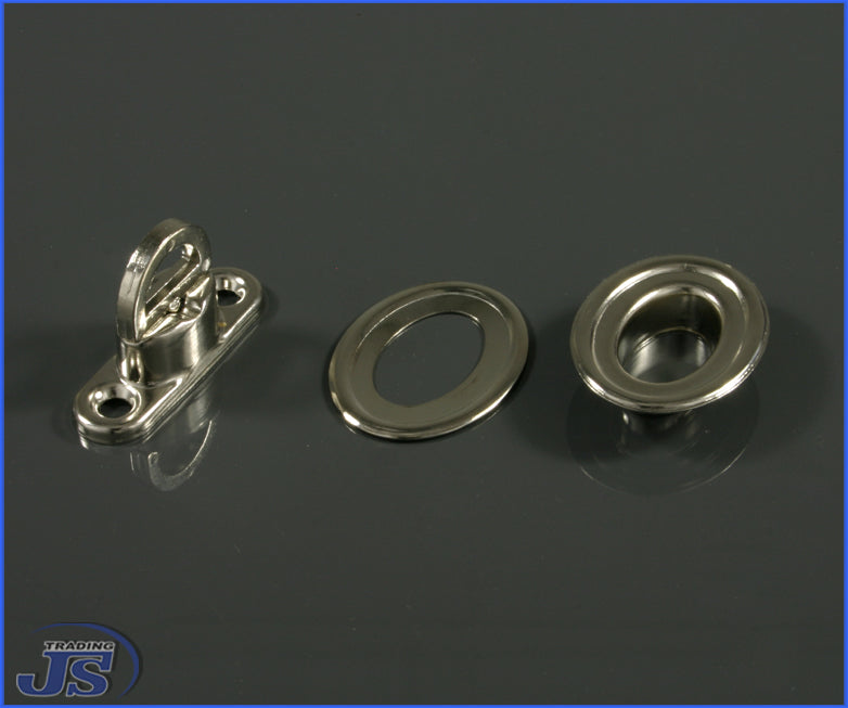 50x Drehverschluss für Oval Ösen 22x14 / 17x11 aus Messing vernickelt