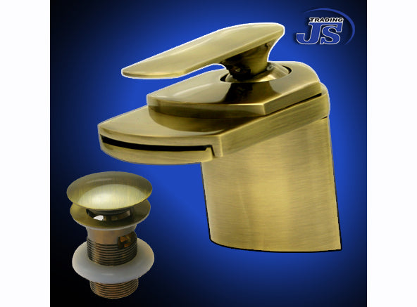 Wasserfall  Einhebelmischer + Pop-Up Messing gebürstet