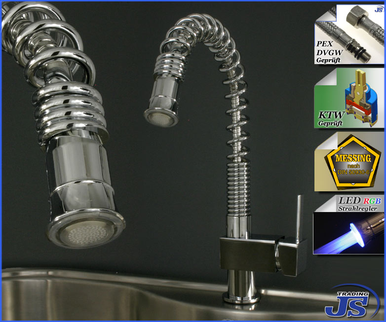 LED Küchen Design Spültisch Wasserhahn Armatur mit Brause Wahl set