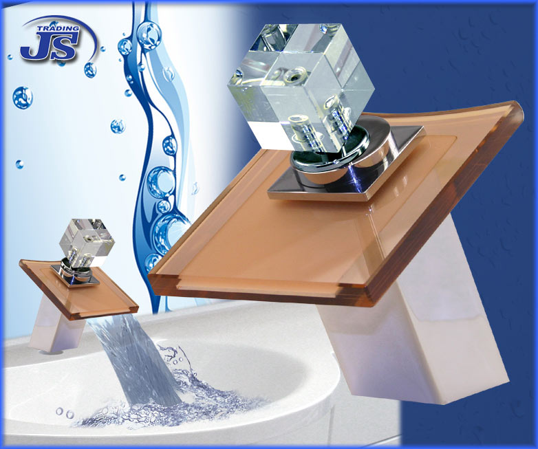 Design Wasserfall  Armatur einhebelmischer Glas+Messing