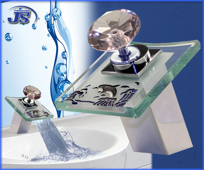 Wasserfall Design Armatur einhebelmischer Glas+Messing