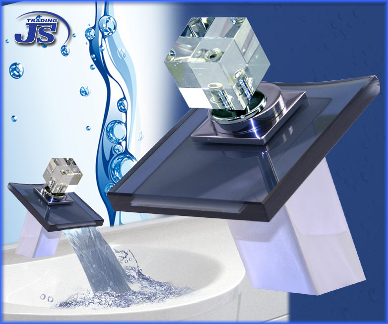 Design Wasserfall  Armatur einhebelmischer Glas+Messing