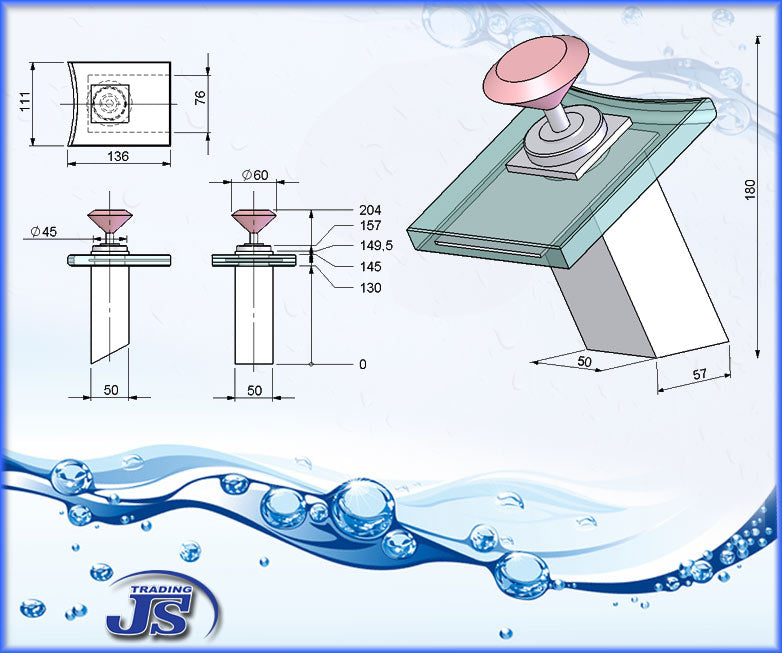 Design Wasserfall  Armatur einhebelmischer Glas+Messing