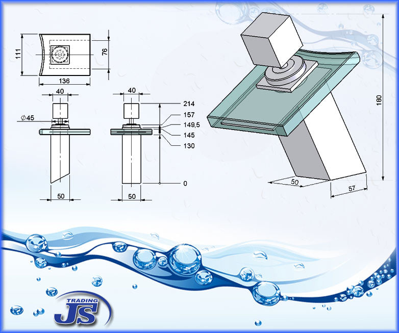 Design Wasserfall  Armatur einhebelmischer Glas+Messing