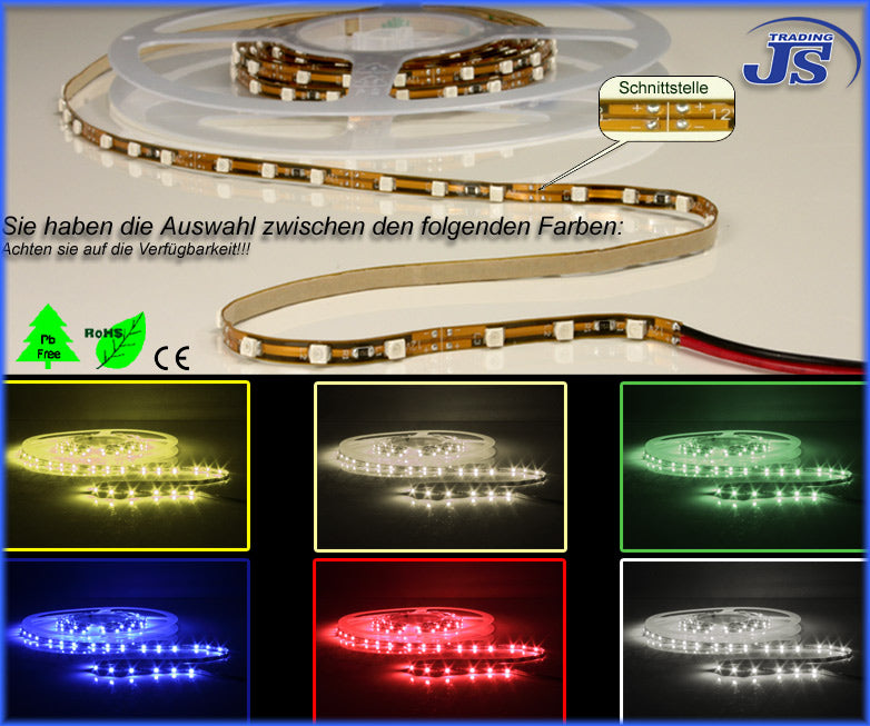 SMD-LED Strip 5m x 4mm mit 300 LED Selbstklebend in verschiedenen Farben