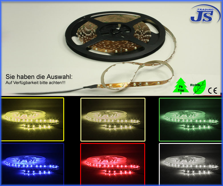 SMD-LED Strip 5m x 8mm mit 300 LED SMD3825 Selbstklebend in verschiedenen Farben