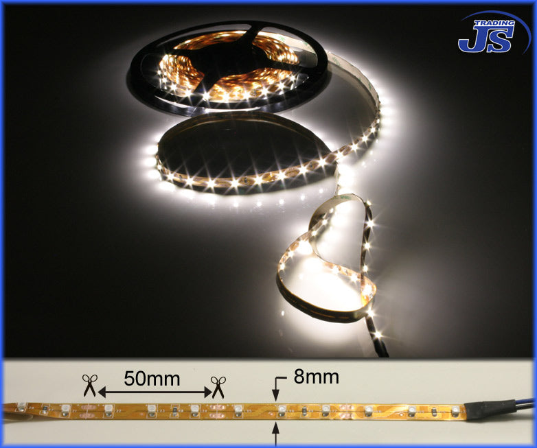 POWER LED Strip 5m x 8mm 72W 300LED SMD-2835 Selbstklebend Weiß oder Warm