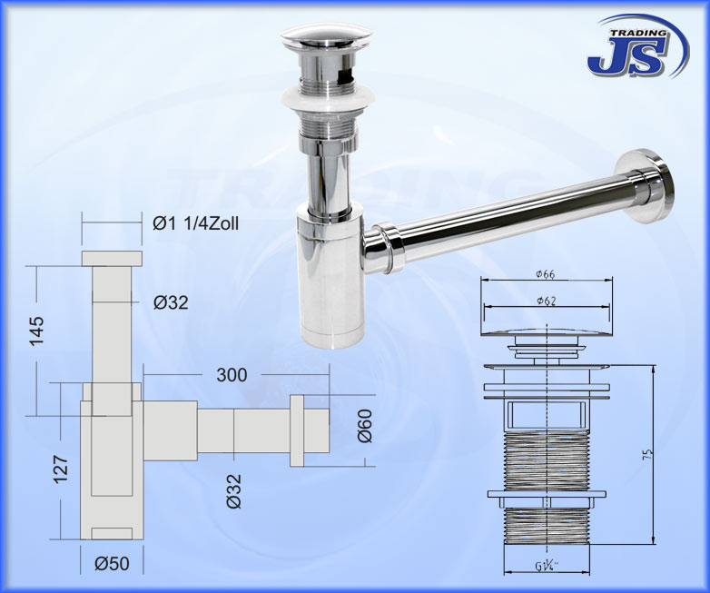 Design Siphon Geruchsverschluss Pop-Up ohne Überlauf