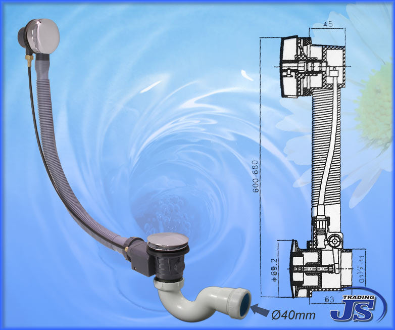 Excenter Wannenablauf mit Überlauf Siphon Badewanne Geruchsverschluss