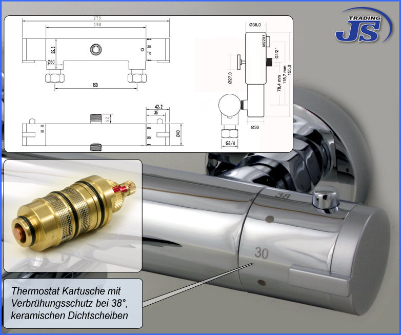 th-12ba Thermostat Duschstangen und Badewannenarmatur Brausethermostat Armatur