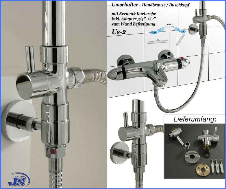 Us-2 Duschstange Duscharmatur Adapter, Umschaltventil inkl. Wandbefestigung