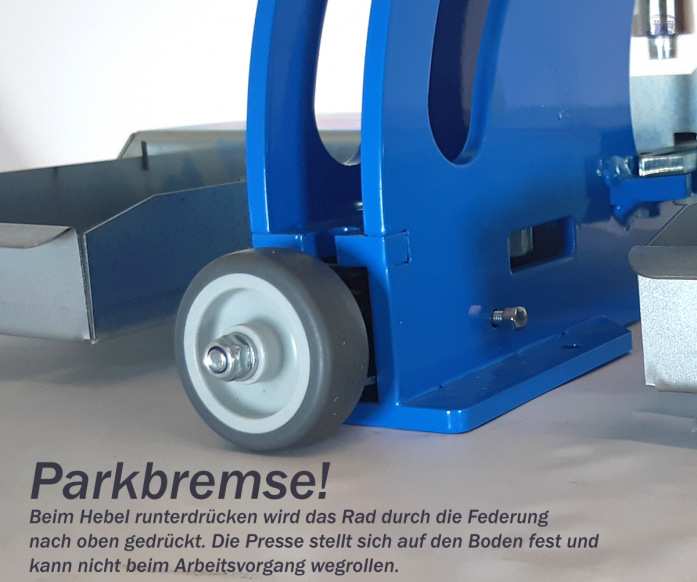 HP-10 Kniehebelpresse Blau Handpresse mit Rolltisch Anschlag in Y