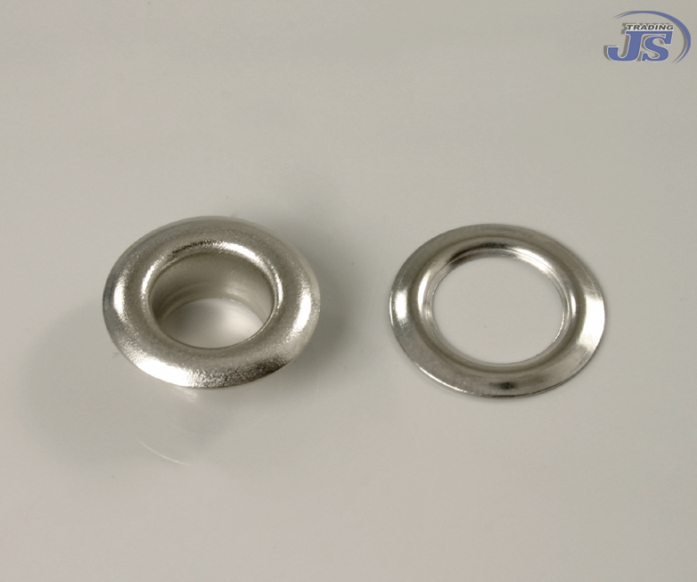 100x Messing Ösen Ø7,9mm in Silber vernickelt, selbstschneidend für Textilien