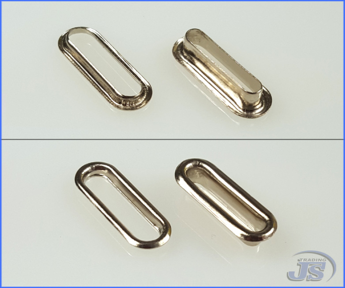 100x Ovalösen Langschaft Ösen aus Stahl vernickelt 23x4mm oder 18x4mm