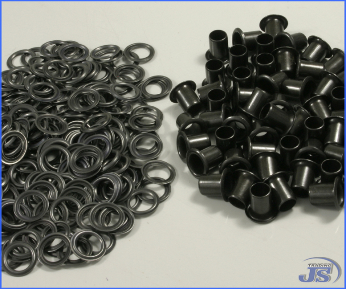 100x Stahl Metall Langschaft-Ösen Ø6,7mm mit 10,3mm langem Schaft in Schwarz