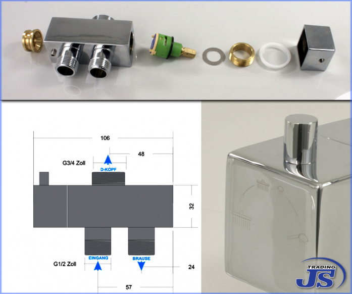 Us-3 Duschstange Duscharmatur Adapter, Umschaltventil inkl. Wandbefestigung